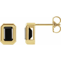 14K Yellow Gold Natural Black Onyx Solitaire Earrings