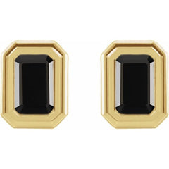 14K Yellow Gold Natural Black Onyx Solitaire Earrings
