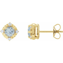 14K Yellow Gold Natural Aquamarine & .08 CTW Natural Diamond Halo-Style Earrings