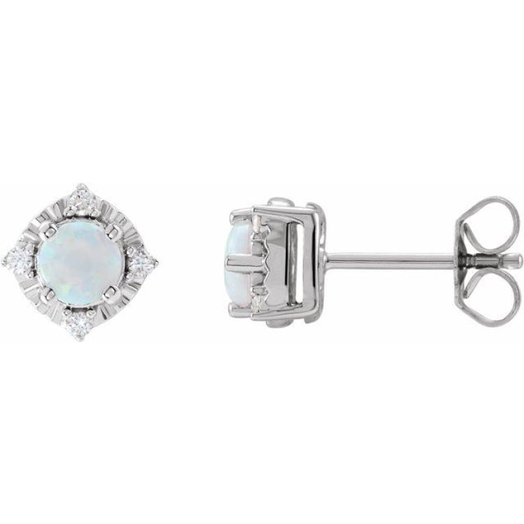Sterling Silver Lab-Grown White Opal & .08 CTW Natural Diamond Halo-Style Earrings