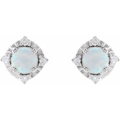 Sterling Silver Lab-Grown White Opal & .08 CTW Natural Diamond Halo-Style Earrings