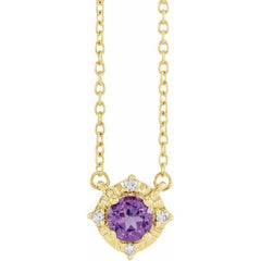 14K Yellow Gold Natural Amethyst & .04 CTW Natural Diamond Halo-Style 18" Necklace