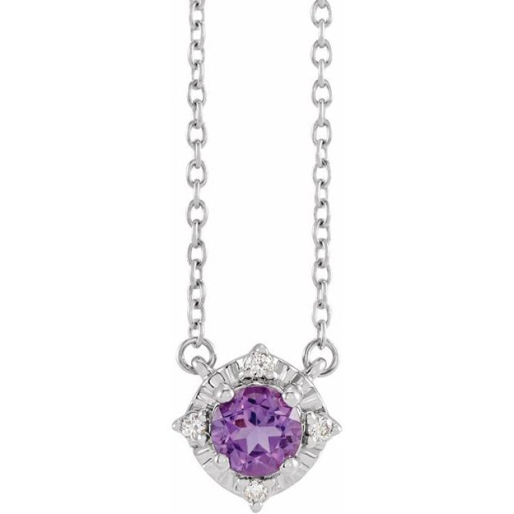 14K White Gold Natural Amethyst & .04 CTW Natural Diamond Halo-Style 18" Necklace