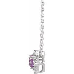 14K White Gold Natural Amethyst & .04 CTW Natural Diamond Halo-Style 18" Necklace