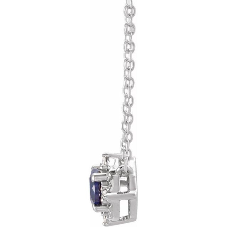 Sterling Silver Lab-Grown Blue Sapphire & .04 CTW Natural Diamond Halo-Style 18" Necklace