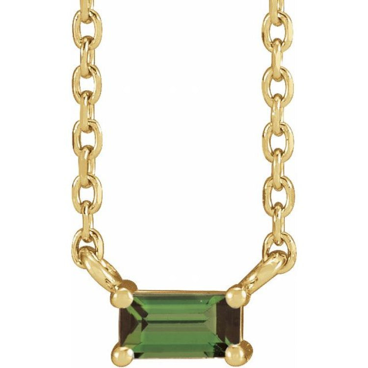 14K Yellow Gold Natural Green Tourmaline Solitaire 18" Necklace