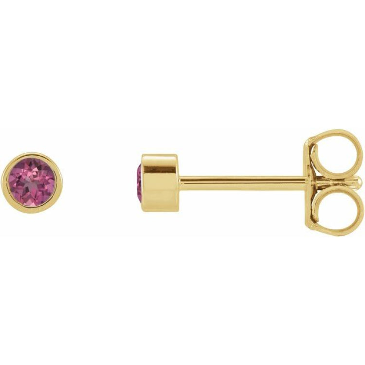14K Yellow Gold Natural Pink Tourmaline Micro Bezel-Set Earrings
