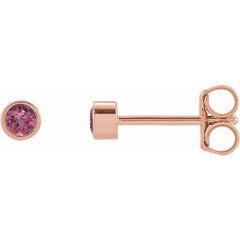 14K Rose Gold Natural Pink Tourmaline Micro Bezel-Set Earrings
