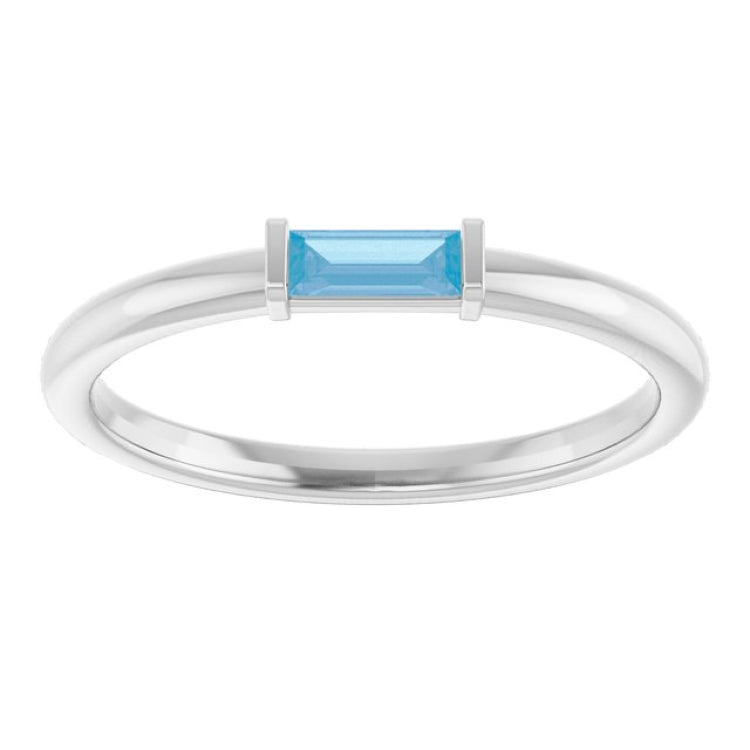14K White Gold Natural Sky Blue Topaz Stackable Ring