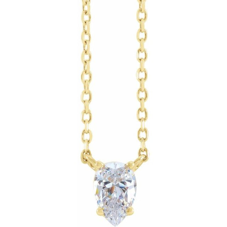 14K Yellow Gold 1/3 CT Natural Diamond Solitaire 16-18" Necklace