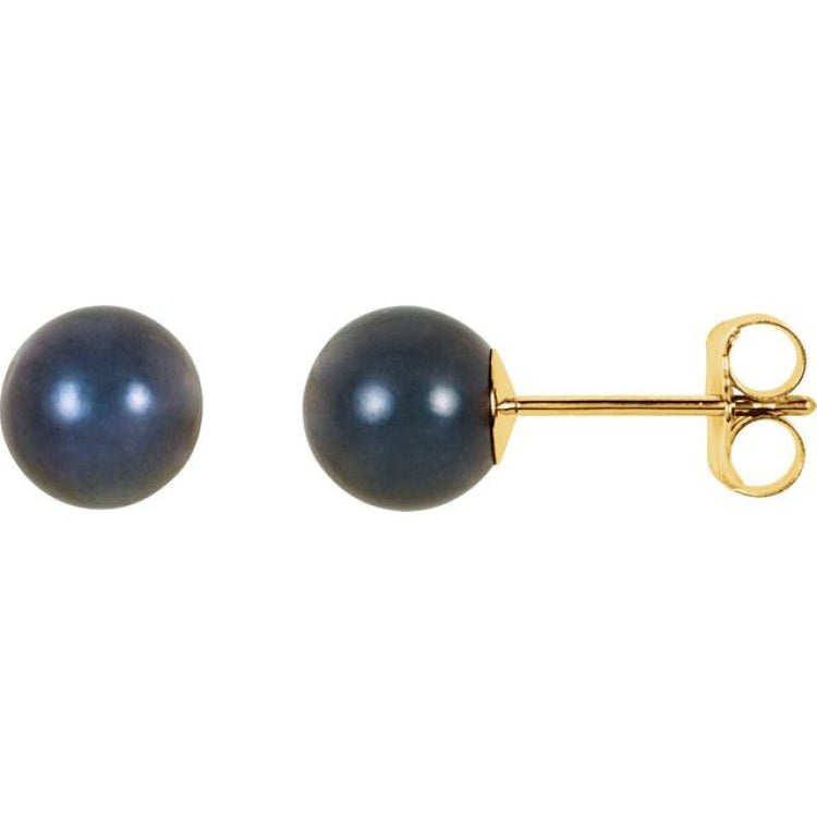14K Yellow Gold 6 mm Cultured Black Akoya Pearl Earrings