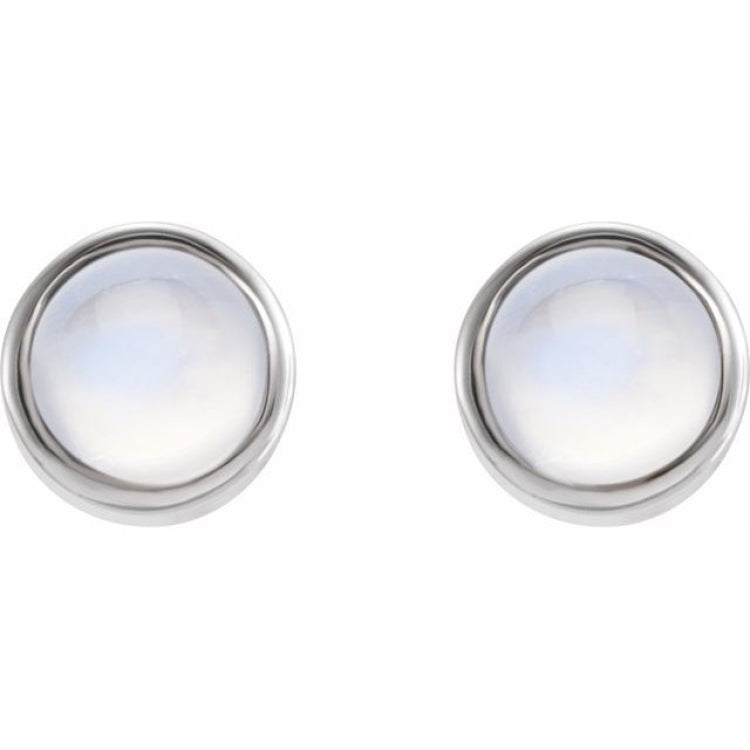 14K White Gold Natural Rainbow Moonstone Bezel-Set Earring