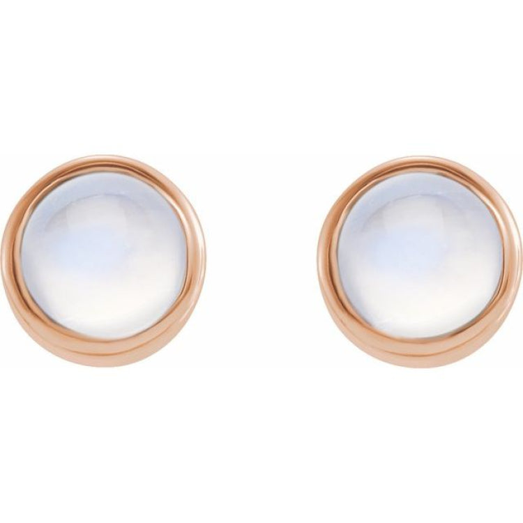 14K Rose Gold Natural Rainbow Moonstone Bezel-Set Earring