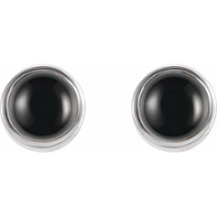 14K White Gold Natural Black Onyx Bezel-Set Earrings