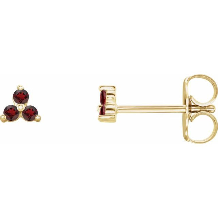14K Yellow Gold Natural Mozambique Garnet Three Stone Earrings