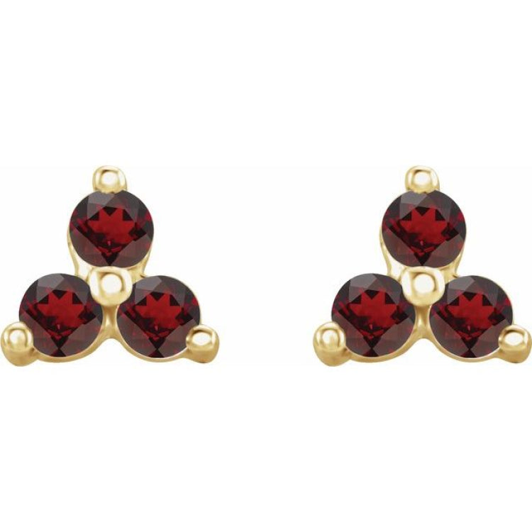 14K Yellow Gold Natural Mozambique Garnet Three Stone Earrings