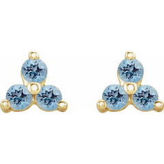 14K Yellow Gold Natural Aquamarine Three Stone Earrings