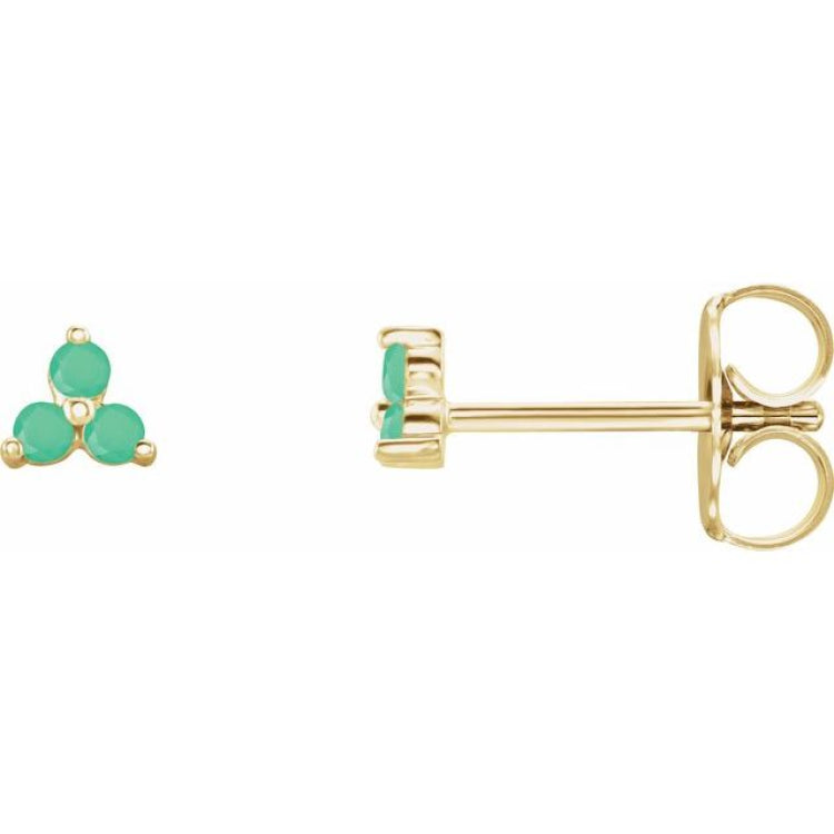 14K Yellow Gold Natural Chrysoprase Three Stone Earrings