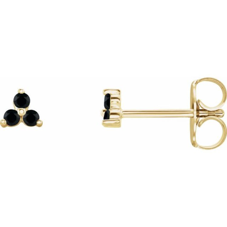 14K Yellow Gold Natural Black Spinel Three Stone Earrings