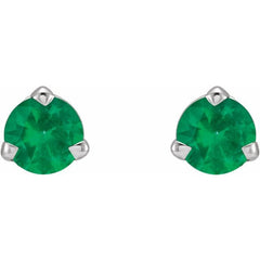 14K White Gold 3 mm Natural Emerald Earrings