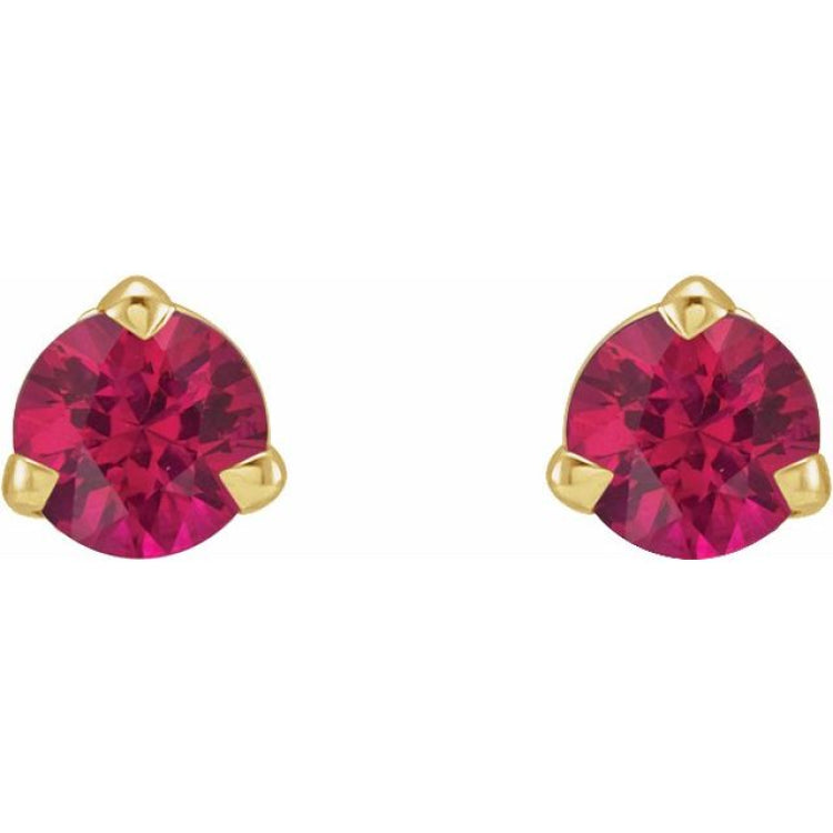 14K Yellow Gold 3 mm Natural Ruby Earrings
