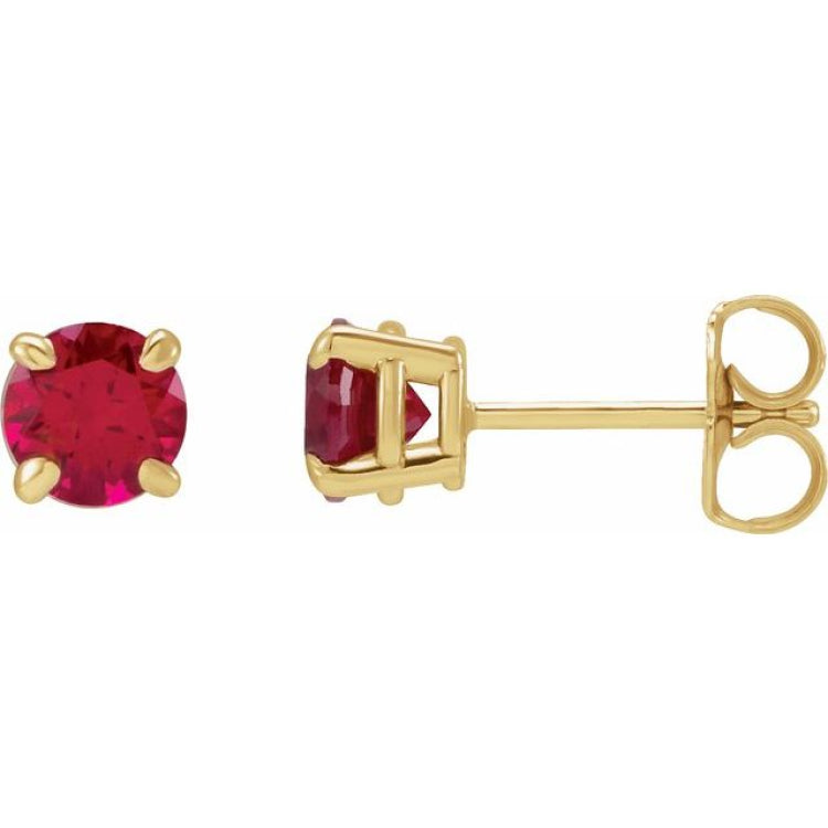 14K Yellow Gold Lab-Grown Ruby Earrings