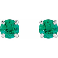 14K White Gold Lab-Grown Emerald Earrings