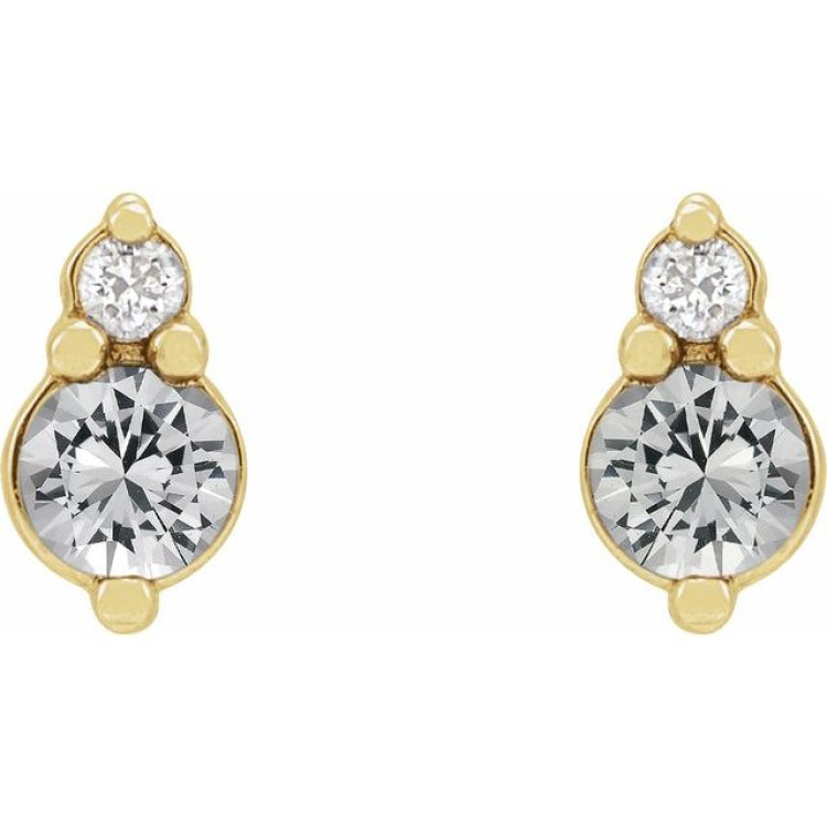 14K Yellow Gold Natural White Sapphire & .03 CTW Natural Diamond Earrings