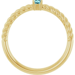 14K Yellow Gold 3 mm Natural Blue Zircon Solitaire Rope Ring