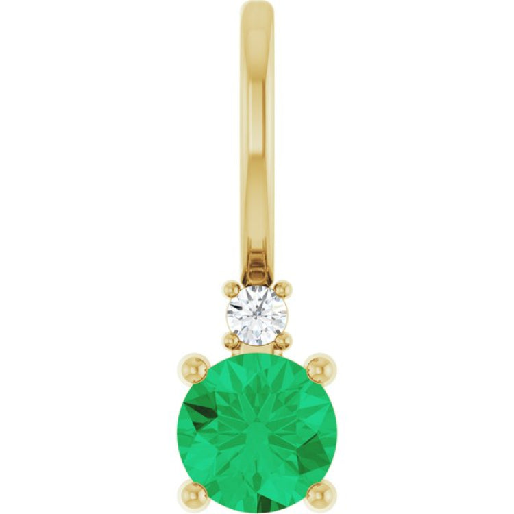 14K Yellow Gold Lab-Grown Emerald & .015 CT Natural Diamond Charm/Pendant
