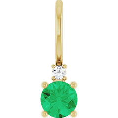14K Yellow Gold Lab-Grown Emerald & .015 CT Natural Diamond Charm/Pendant