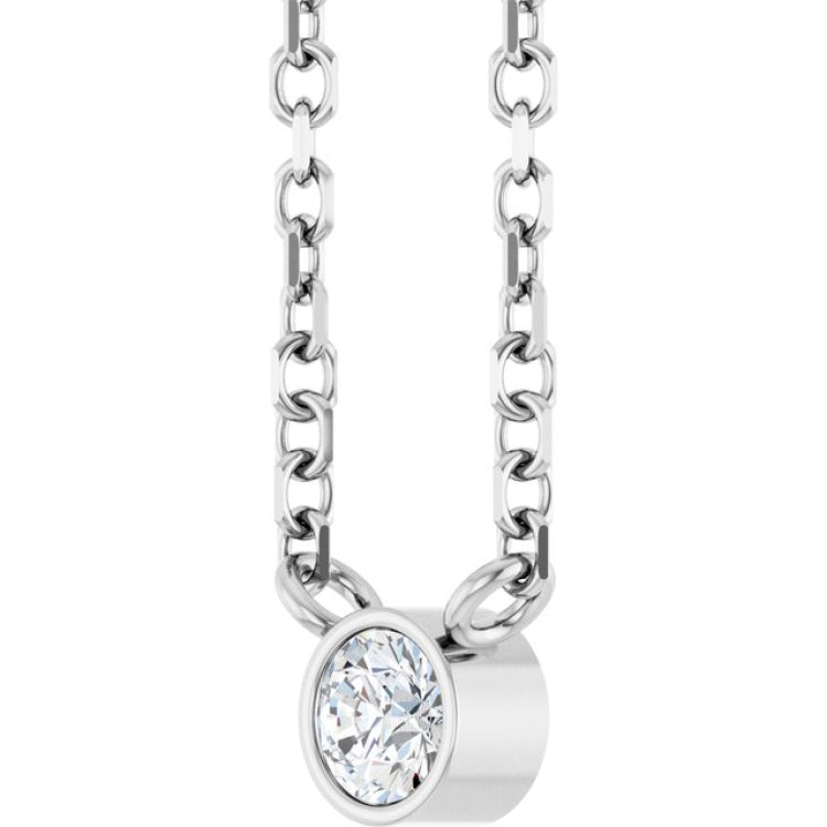 14K White Gold .06 CT Natural Diamond Solitaire 16-18" Necklace