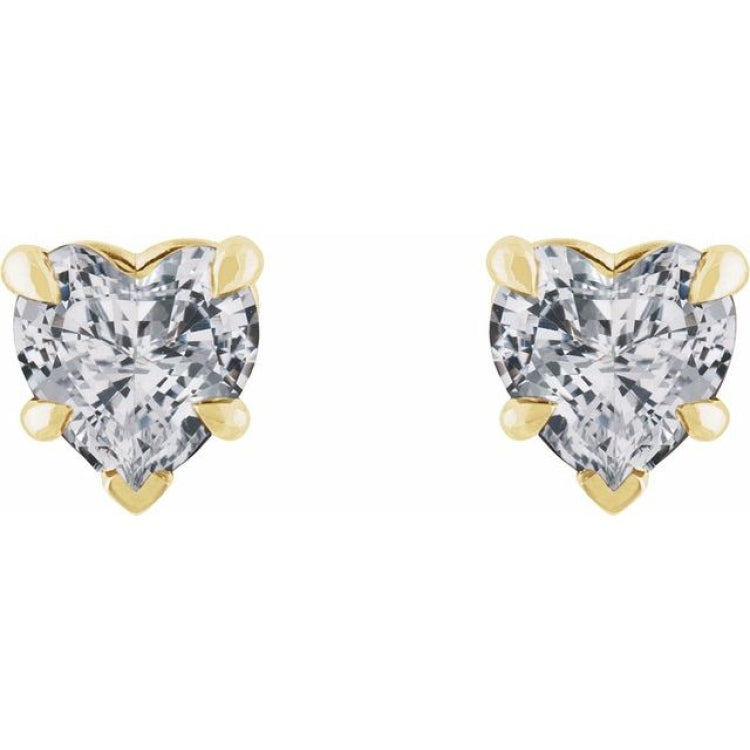 14K Yellow Gold Natural White Sapphire Stud Earrings