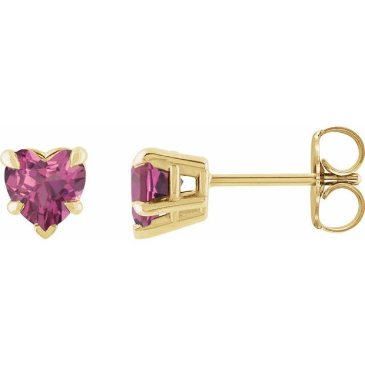 14K Yellow Gold Natural Pink Tourmaline Stud Earring