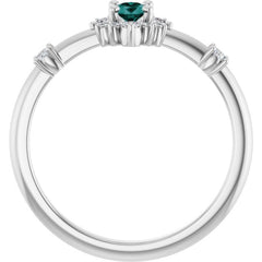 14K White Gold Lab-Grown Alexandrite & 1/6 CTW Natural Diamond Halo-Style Ring