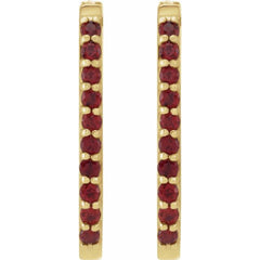 14K Yellow Gold Natural Mozambique Garnet 20 mm Hoop Earrings