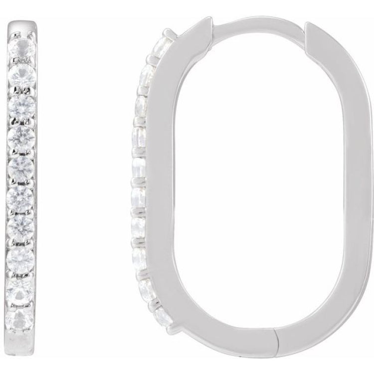 14K White Gold Natural White Sapphire 20 mm Hoop Earrings