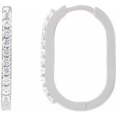 14K White Gold Natural White Sapphire 20 mm Hoop Earrings