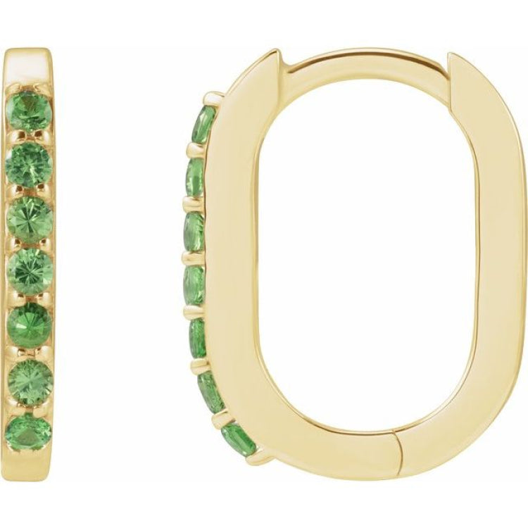 14K Yellow Gold Natural Tsavorite Garnet 14 mm Hoop Earrings