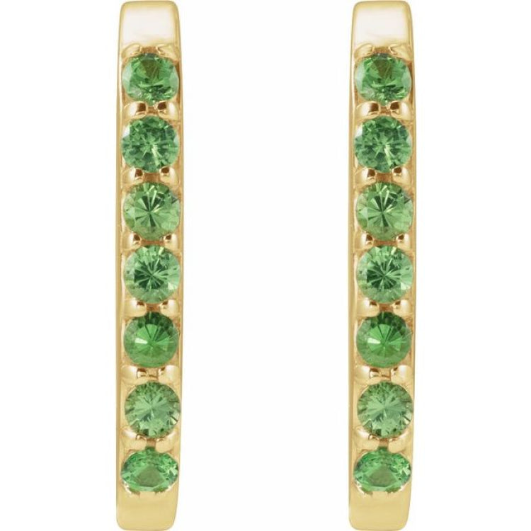 14K Yellow Gold Natural Tsavorite Garnet 14 mm Hoop Earrings