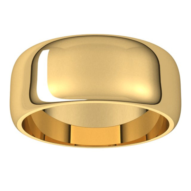 10K Yellow Gold 8 mm Half Round Band Size 7.5