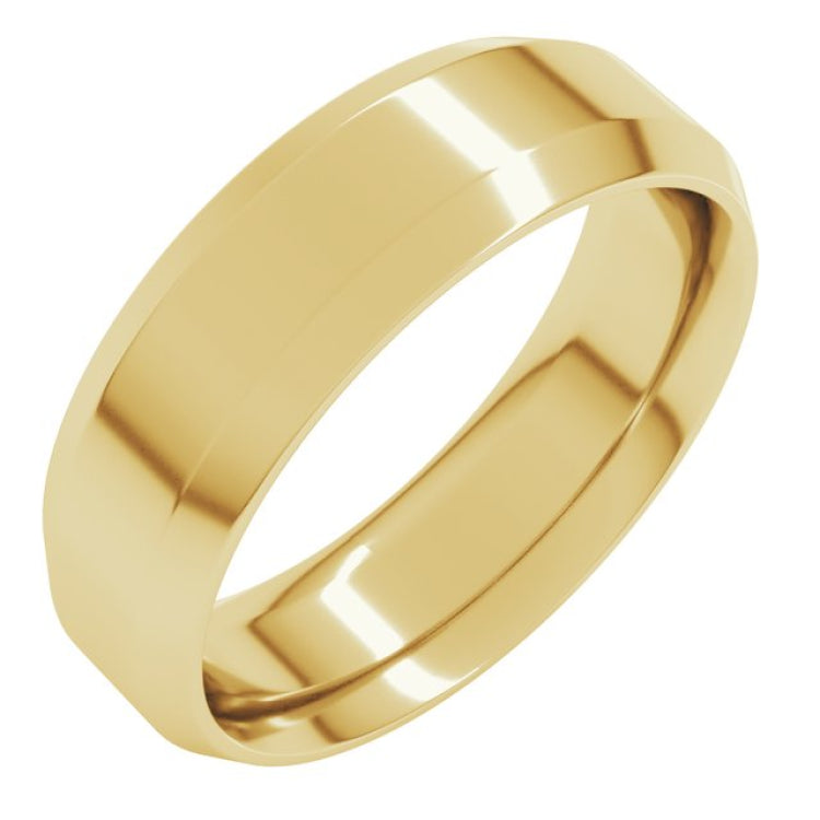 14K Yellow Gold 6 mm Beveled-Edge Comfort-Fit Flat Band Size 7