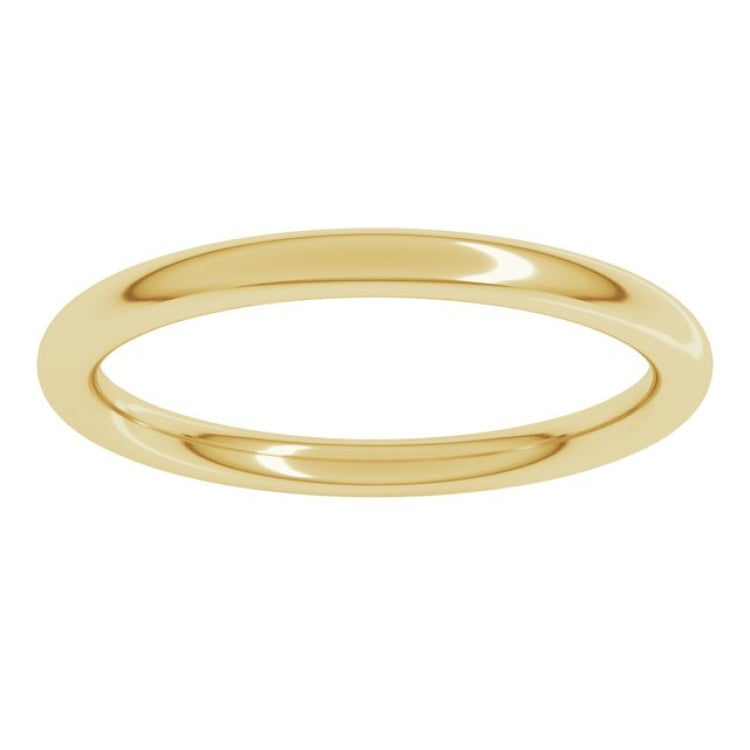 10K Yellow Gold 2 mm Comfort-Fit Full Round Band Size 6.5