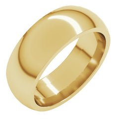 10K Yellow Gold 7 mm Comfort-Fit Half Round Band Size 8