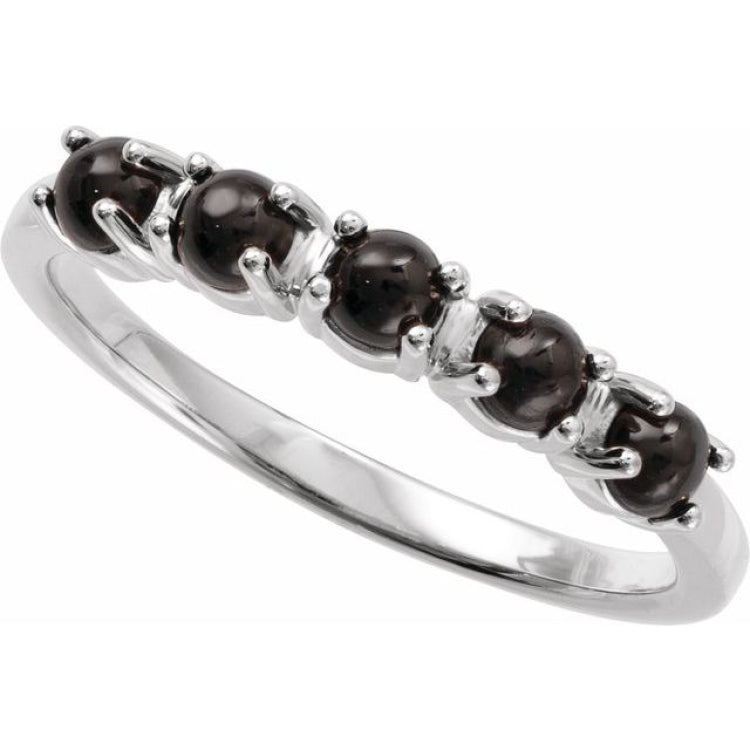 Sterling Silver Natural Black Onyx Cabochon Stackable Ring