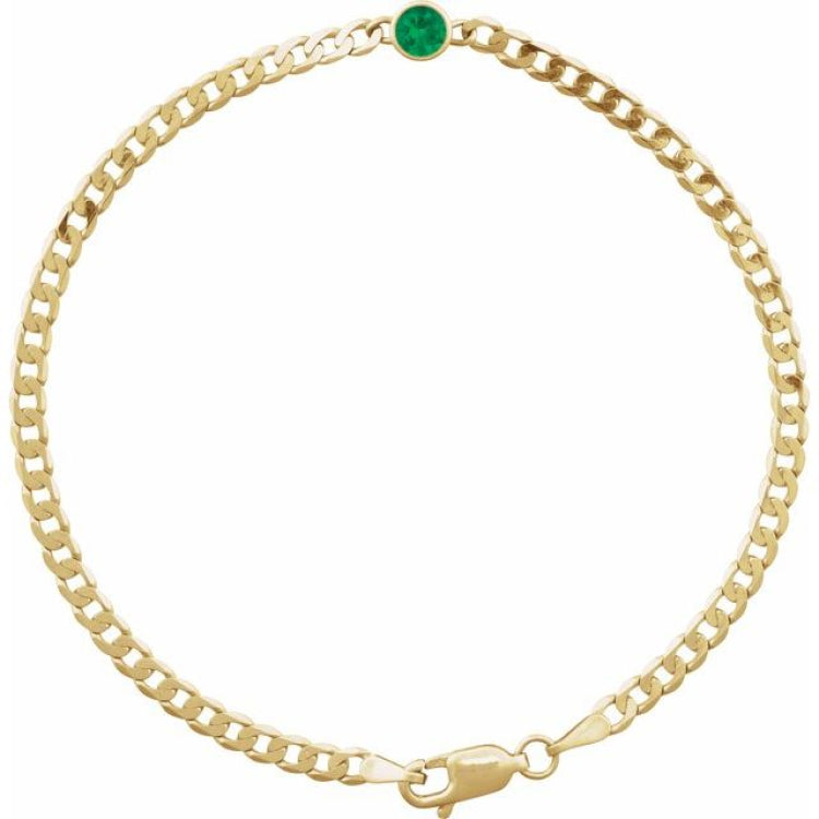 14K Yellow Gold Lab-Grown Emerald Link 7" Bracelet