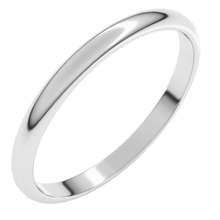 14K White Gold 2 mm Lightweight Half Round Band Size 8.5