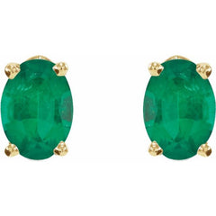 14K Yellow Gold Lab-Grown Emerald Earrings