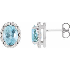 14K White Gold 6x4 mm Natural Aquamarine & .06 CTW Natural Diamond Halo-Style Earrings