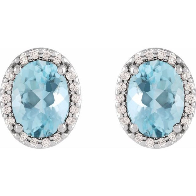 14K White Gold 6x4 mm Natural Aquamarine & .06 CTW Natural Diamond Halo-Style Earrings